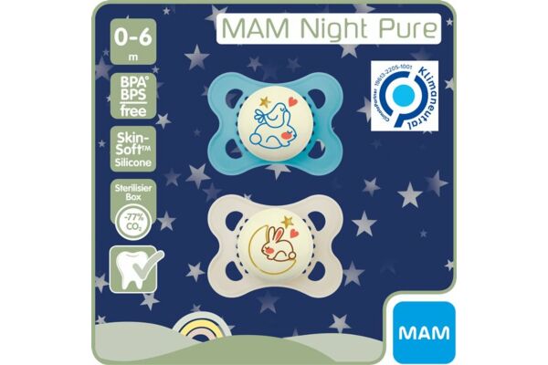 MAM Night lolette pure silicone 0-6 mois 2 pce