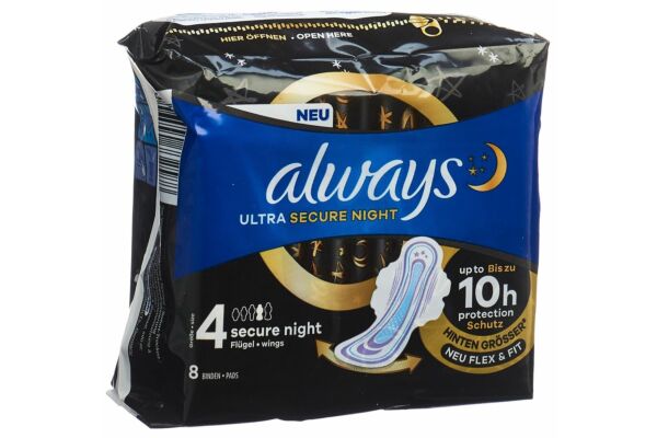 always Ultra serviette hygiènique Secure Night avec ailettes 8 pce