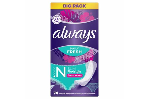 always protège-slip Daily Fresh Flexistyle Slim avec parfum fraîcheur BigPack 74 pce