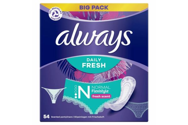 always protège-slip Daily Fresh Flexistyle Normal avec parfum fraîcheur BigPack 54 pce