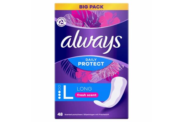 always protège-slip Daily Protect Long avec parfum fraîcheur BigPack 48 pce