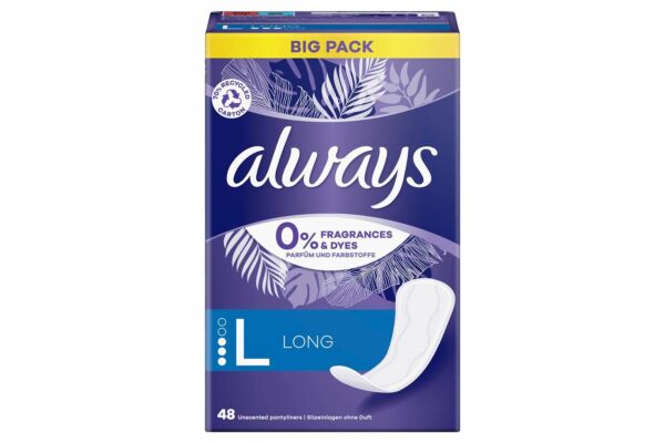 always protège-slip Daily Protect Long 0% parfums & colorants BigPack 48 pce