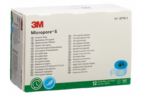 3M Micropore S Silikonrollenpflaster 2.5cmx5m 12 Stk