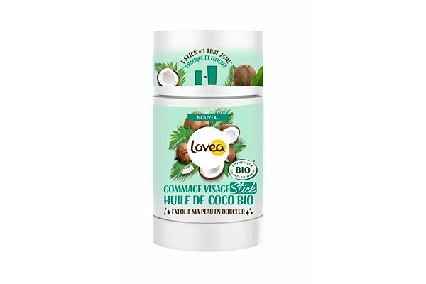 Lovea Gesichtspeeling Stick Bio Kokosöl Bio Cosmos zertifiziert Stick 40 g