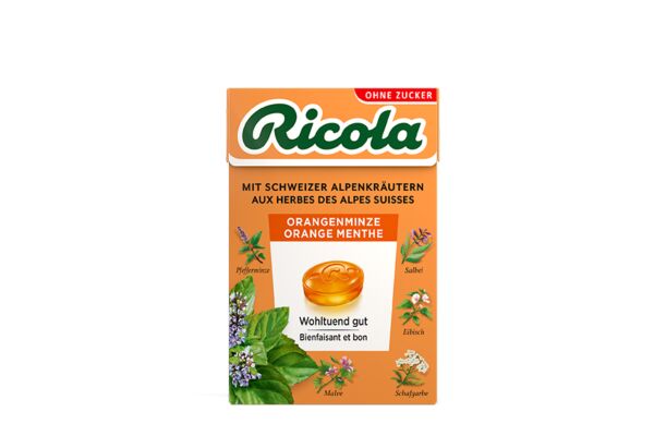 Ricola orange-menthe bonbons aux herbes sans sucre avec stevia box 50 g