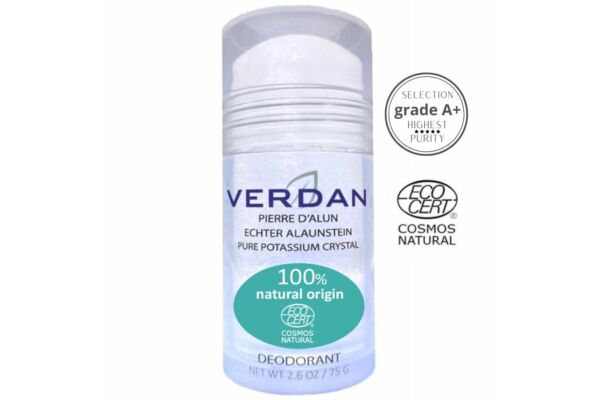 Verdan Pierre d'alun marbrée grade A+ Déodorant stick Minéral 100% d'origine naturelle Ecocertifié 75 g
