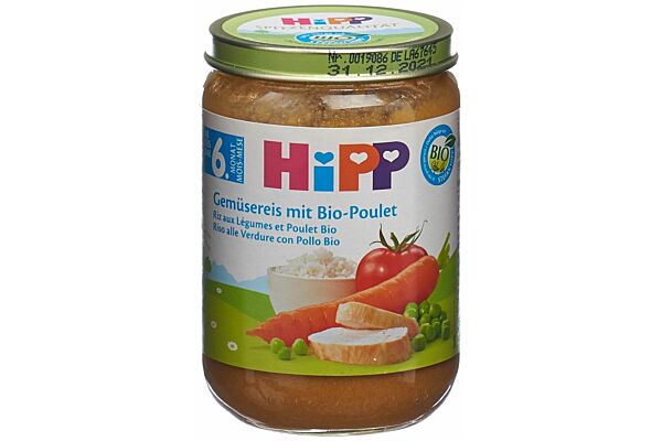 HiPP riz aux légumes et poulet bio verre 190 g