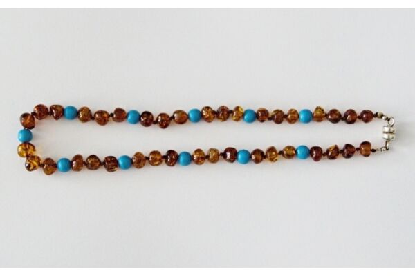 Amberstyle ambre chaîne sucette avec perles en bois bleu clair