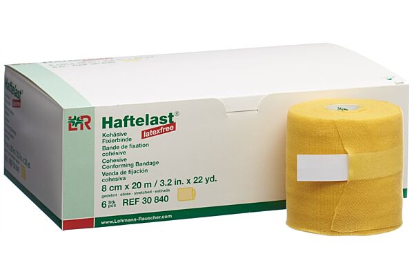 Haftelast sans latex bande de fixation cohésive 8cmx20m jaune 6 pce