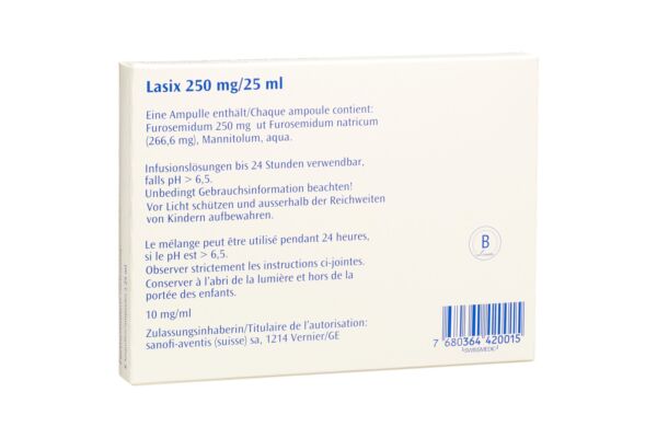 Lasix Inf Lös 250 mg/25ml i.v. 6 Amp 25 ml