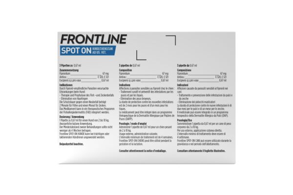 Frontline spot on chien S liste D 3 x 0.67 ml