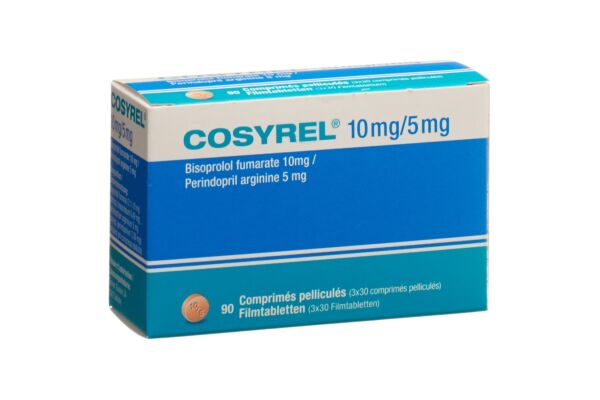 Cosyrel cpr pell Bisoprolol fumarate 10mg/Périndopril arginine 5mg 3 bte 30 pce