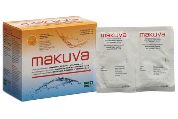 Makuva goût orange avec magnesium potassium et vitamines C et E 30 sach 6.5 g