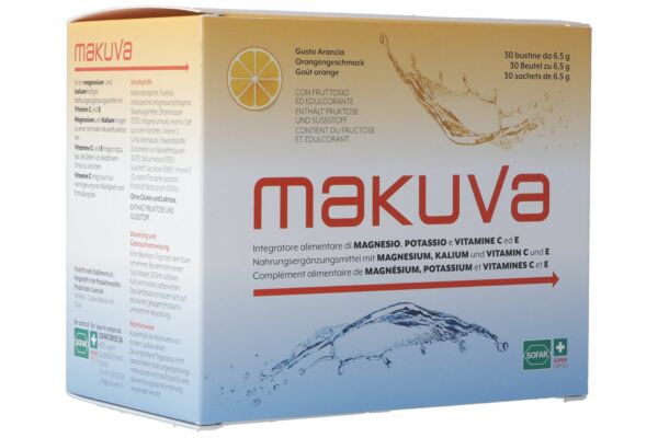 Makuva goût orange avec magnesium potassium et vitamines C et E 30 sach 6.5 g
