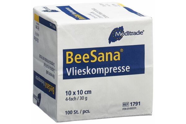 BeeSana Vlieskompressen 10x10cm 30 g/m2 unsteril ohne RX 4-fach Btl 100 Stk
