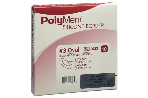 PolyMem Silicone Border Dressing 5x7.6cm 10 pce
