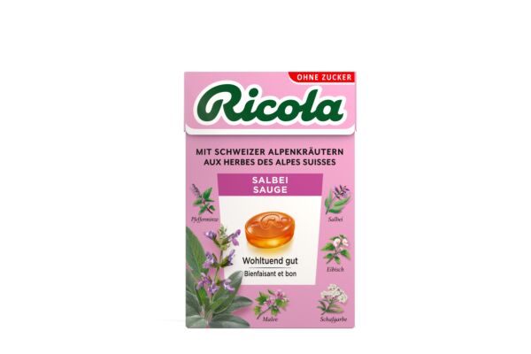 Ricola Salbei Kräuterbonbons ohne Zucker mit Stevia Box 50 g