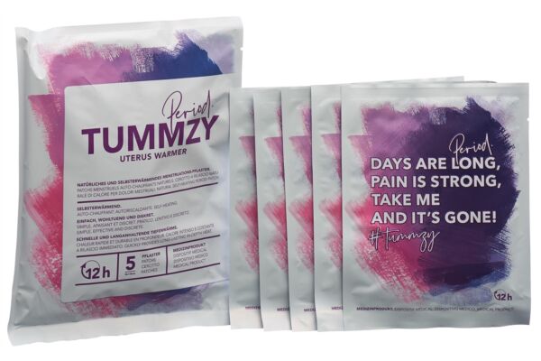 Tummzy Menstruations Pflaster 10x13cm selbstwärmend und natürlich Btl 5 Stk