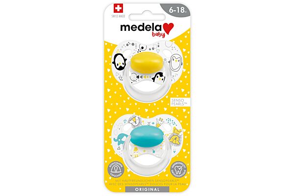 Medela Baby Sucette Original 6-18 jaune bleu 2 pce