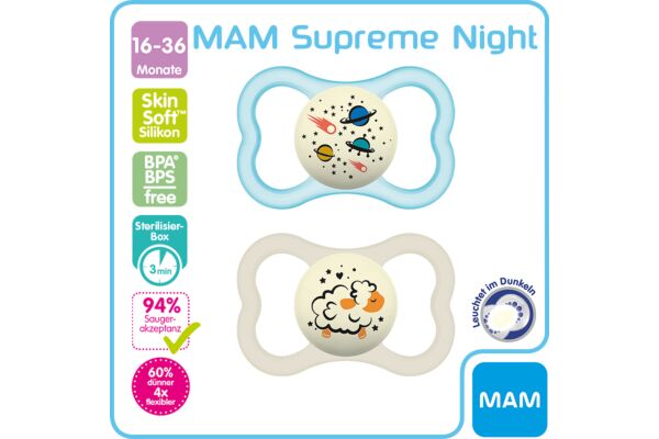 MAM Supreme Night lolette silicone 16-36 mois 2 pce