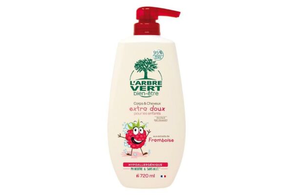 L'ARBRE VERT shampoo & douche enfants écologique framboise français vapo 720 ml