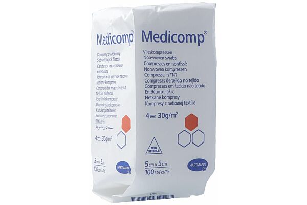 Medicomp 4 plis S30 5x5cm non stérile sach 100 pce