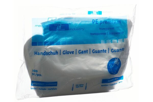 Gribi Plastikhandschuhe PE 295mm Herren transparent gerippt unsteril 100 Stk