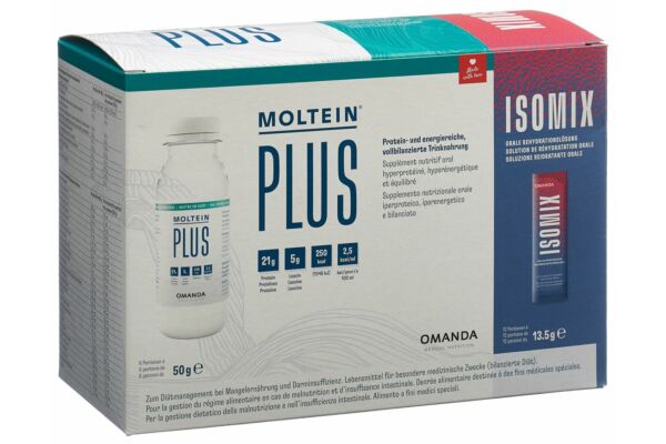 Moltein PLUS 2.5 Ready2Shake goût neutre 6 flacons 50 g + ISOMIX poudre 12 sachets 13.5 g