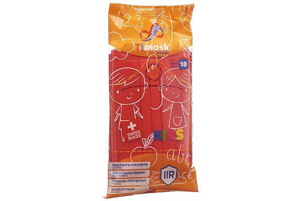 TImask Masque médical jetable type IIR KIDS rouge 10 pce