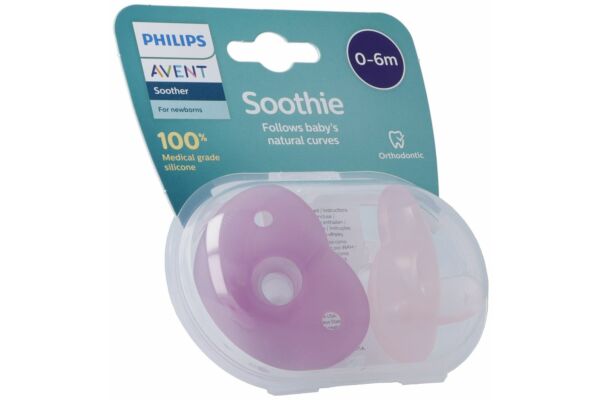 Philips Avent Curved Soothie Pink 0-6m inclus Stericase 2 pce